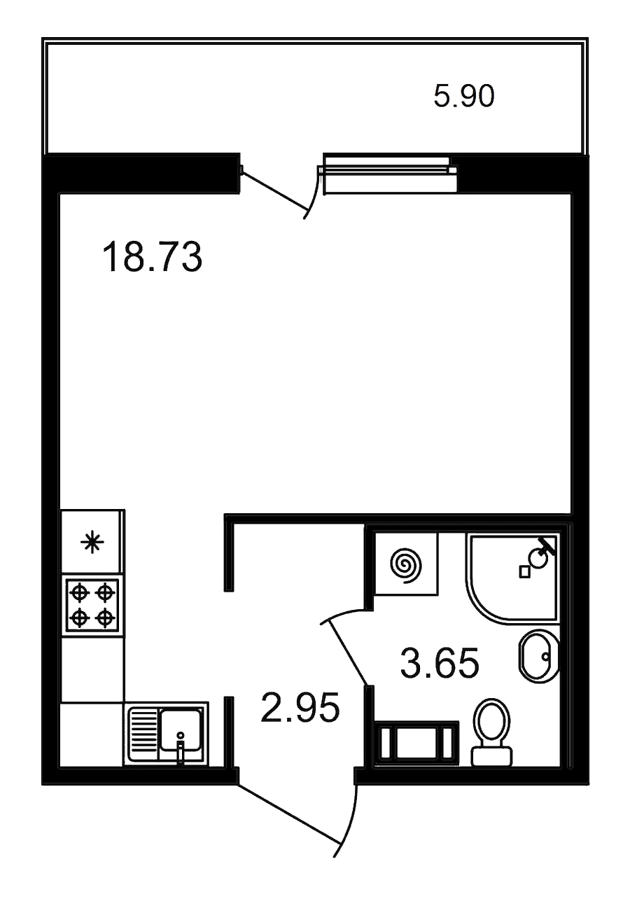 Квартира студия 25.33 м², 7/15 эт., ЖК «Новые горизонты»